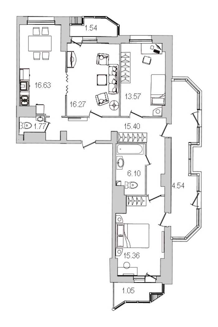 Трехкомнатная квартира в : площадь 112.54 м2 , этаж: 24 – купить в Санкт-Петербурге
